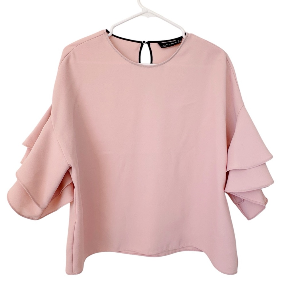 Woman Ruffle Sleeve Blouse Flutter Sleeve Blush Pink